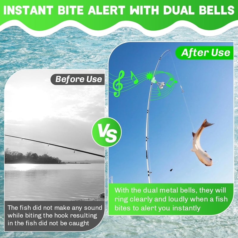 weyleity Fishing Bells 40Pack | Fish Bite Bait Alarm Bell for Rods, Fishing Rod Bells Fishing Alarm Bells with Dual Alert Bells Clip for Night Fishing Ice Fishing - Image 5